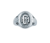Front view of the Men's 10k White Gold CMC custom design class ring by AMD Originals with engraved 1987 year.