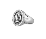 Men's Sterling Silver CMC custom design class ring by AMD Originals with engraved 2013 year, side view.