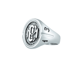 Men's 10k White Gold CMC custom design class ring by AMD Originals with engraved 2013 year, side view.