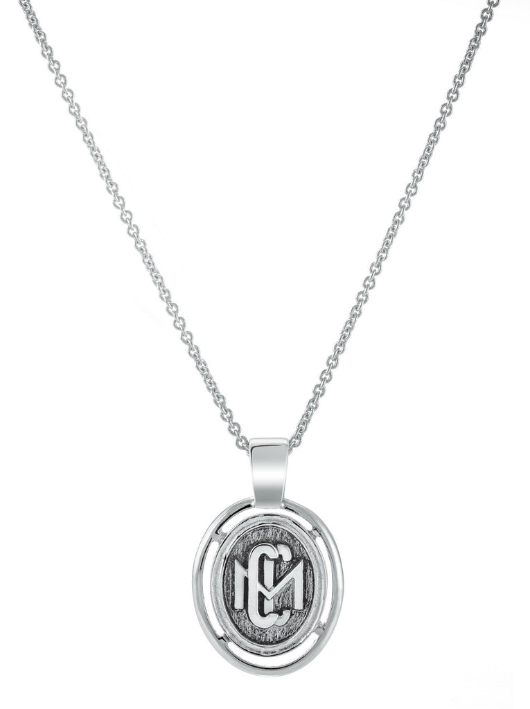 Sterling Silver CMC custom design class pendant by AMD Originals with silver chain, zoomed out view.