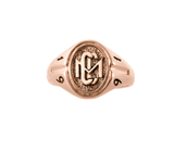 Womans Rose Gold CMC custom design class ring by AMD Originals with engraved 1991 year, front view.