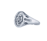 Woman's 10k White Gold CMC custom design class ring by AMD Originals with engraved 1991 year, side view.