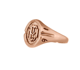 Womens Rose Gold CMC custom design class ring by AMD Originals with engraved 1991 year, side view.